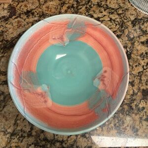 Artisan Ceramic Bowl - Coral and Turquoise